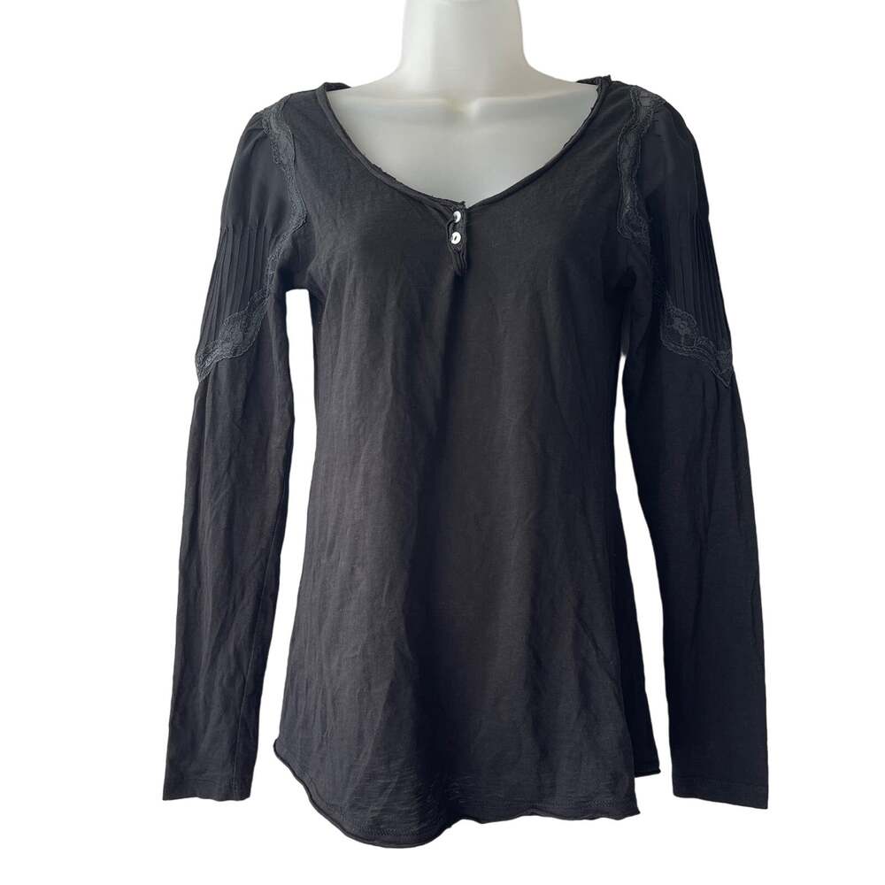 Free People Henley with Embellished Puff Sleeve Size Small WORN ONCE